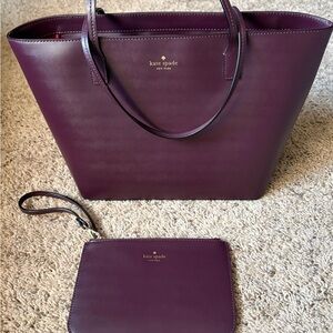 Kate Spade Deep Purple Tote and Wristlet